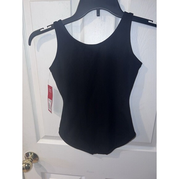 Capezio Tank Leotard Girls Black L 10-12 Ballet Legline Cotton Spandex Dance New - Picture 3 of 11